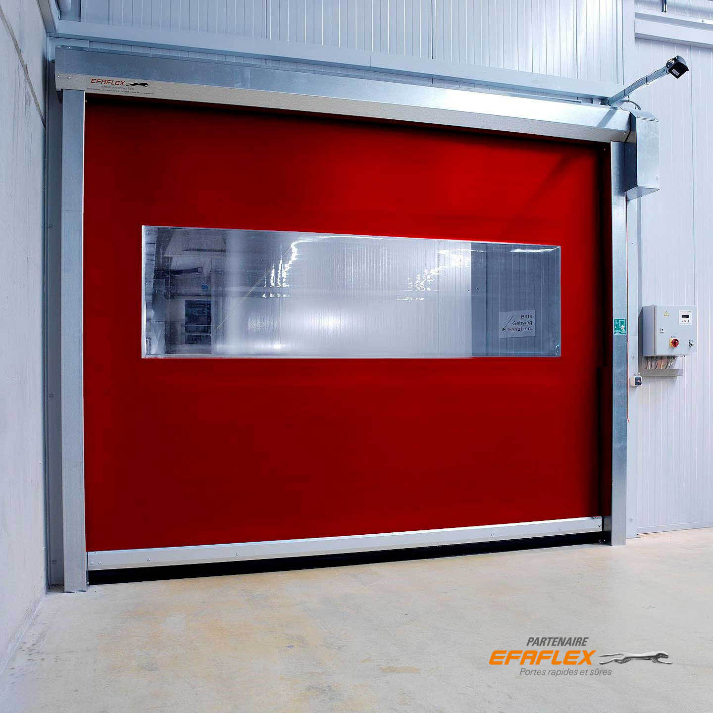 Portalp porte rapide enroulable rouge avec oculus polyvalente souple grande dimension
